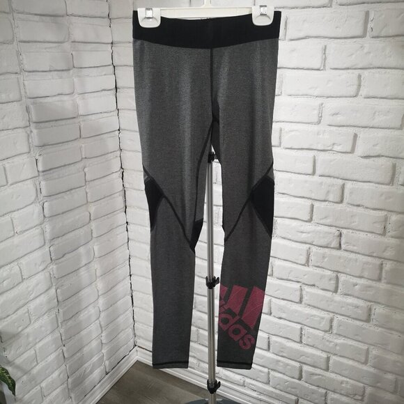 Adidas Ladies Size XS Grey w/ Black & Pink Accents Elastic Waistband Leggings - Picture 1 of 11